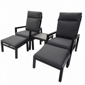 COMO Set 2 Recliner fåt 2 Fotpall 1 Bord inkl allvädersdynor Antracit Aluminium Stolar