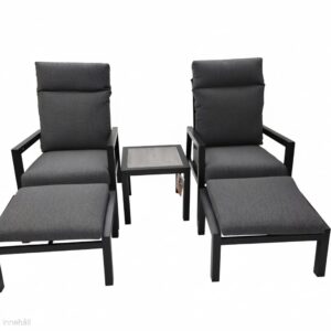 COMO Set 2 Recliner fåt 2 Fotpall 1 Bord inkl allvädersdynor Antracit Aluminium Stolar